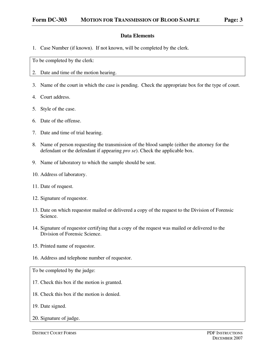 Instructions for Form DC-303 Motion for Transmission of Blood Sample - Virginia, Page 3