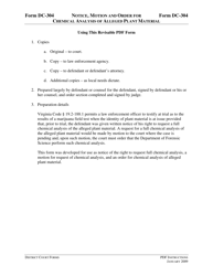Document preview: Instructions for Form DC-304 Notice, Motion and Order for Chemical Analysis of Alleged Plant Material - Virginia