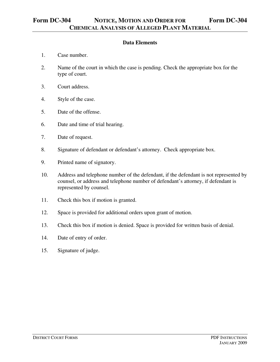 Instructions for Form DC-304 Notice, Motion and Order for Chemical Analysis of Alleged Plant Material - Virginia, Page 3