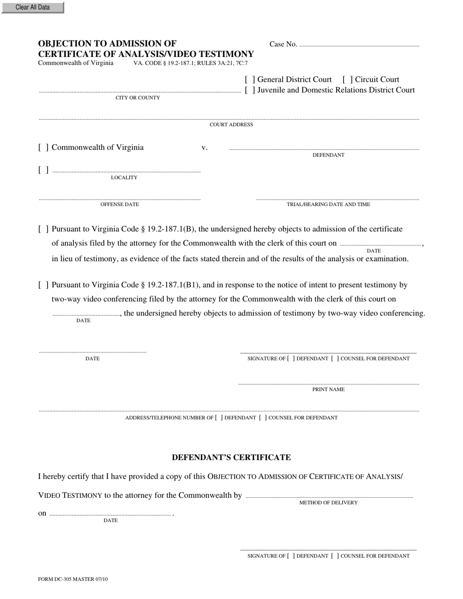 Form Dc-305 - Fill Out, Sign Online And Download Fillable Pdf, Virginia 