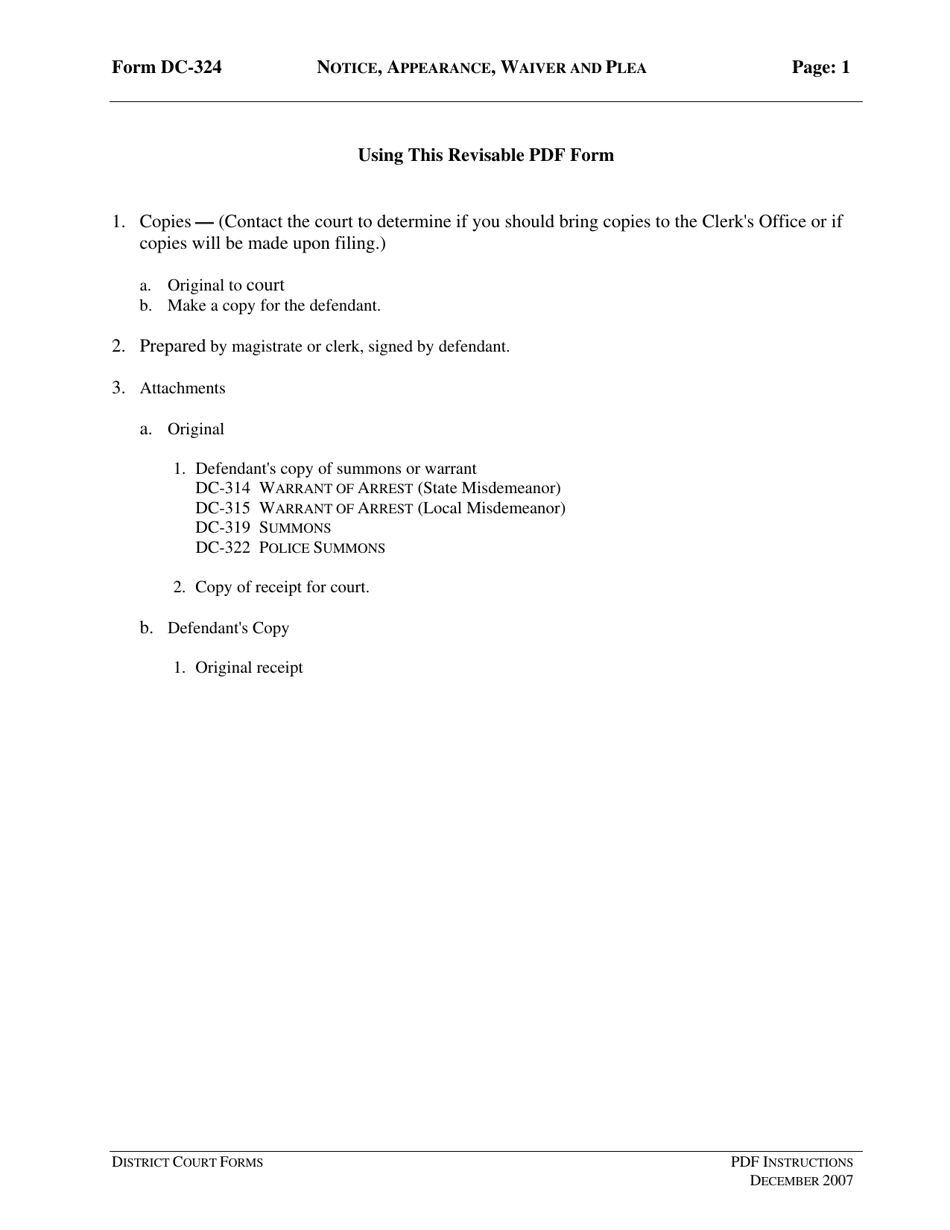 Instructions for Form DC-324 Notice - Appearance, Waiver and Plea - Virginia, Page 1