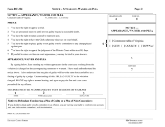Instructions for Form DC-324 Notice - Appearance, Waiver and Plea - Virginia, Page 2