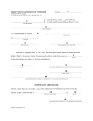 Instructions for Form DC-306 Objection to Admission of Affidavit - Virginia, Page 2