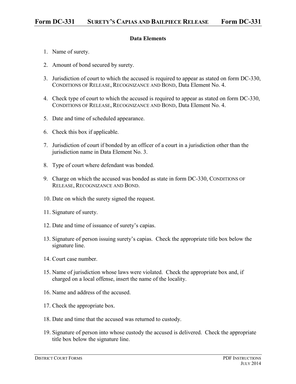 Instructions for Form DC-331 Suretys Capias and Bailpiece Release - Virginia, Page 3
