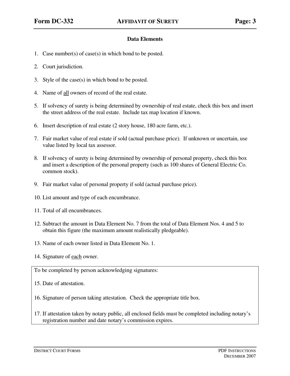 Instructions for Form DC-332 Affidavit of Surety - Virginia, Page 3