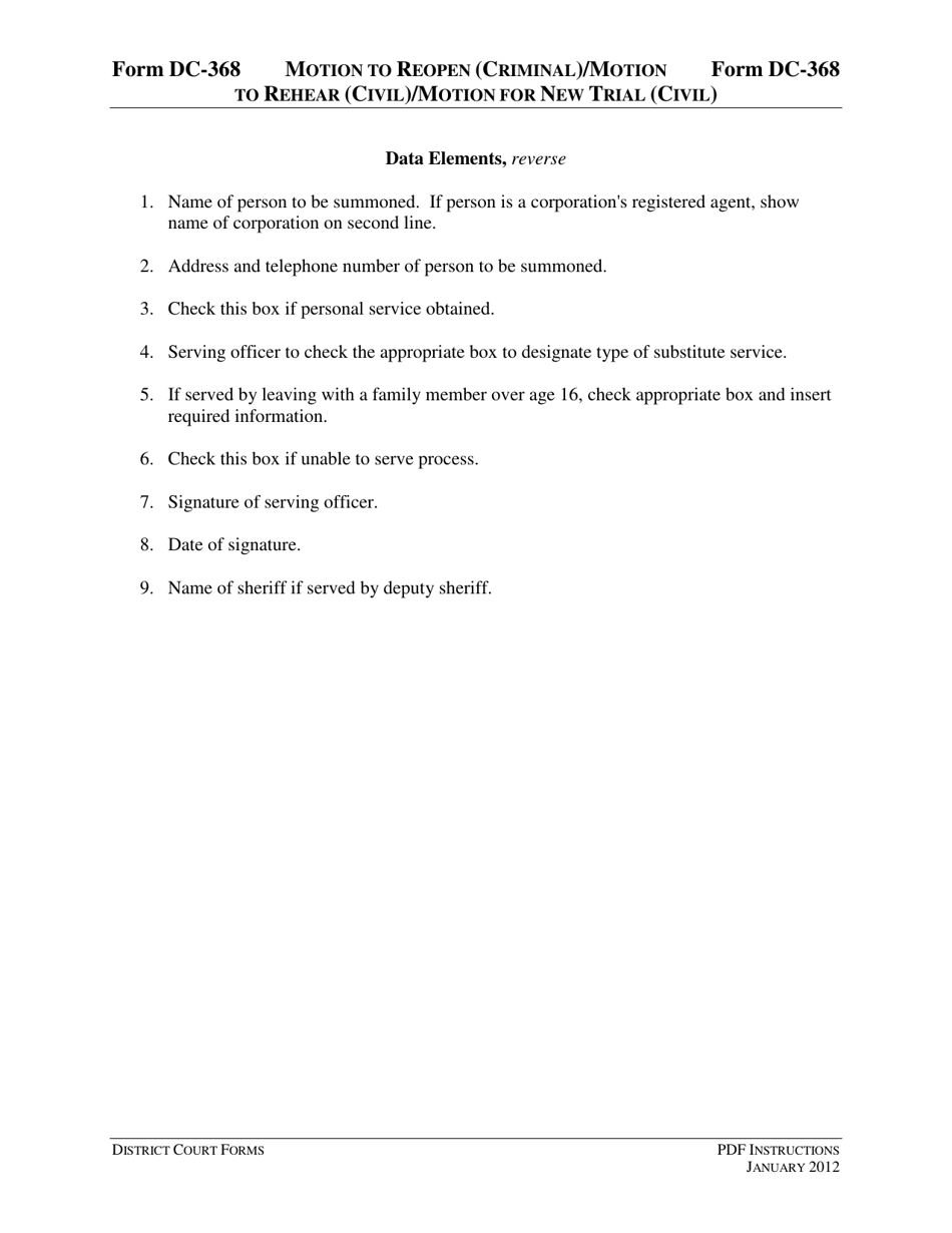 Instructions for Form DC-368 Motion to Reopen (Criminal / Traffic) / Motion to Rehear (Civil) / Motion for New Trial (Civil) - Virginia, Page 5