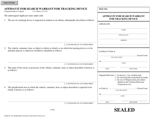 Document preview: Form DC-340 Affidavit for Search Warrant for Tracking Device - Virginia