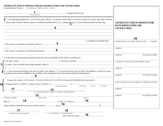 Instructions for Form DC-395 Affidavit for Summons for Dangerous Dog or Vicious Dog - Virginia, Page 2
