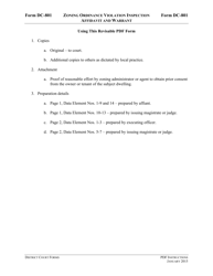 Instructions for Form DC-801 Zoning Ordinance Violation Inspection Affidavit and Warrant - Virginia
