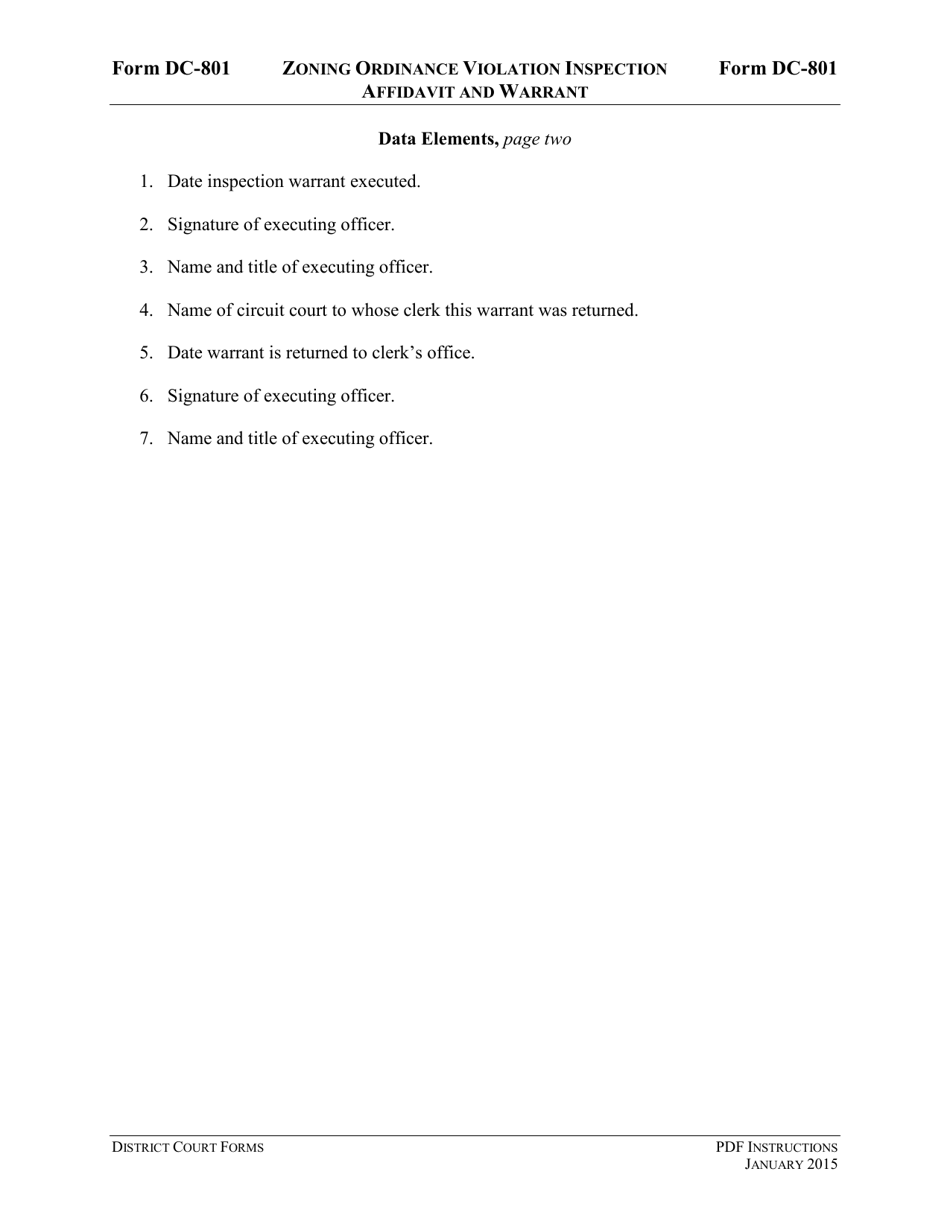 Instructions for Form DC-801 Zoning Ordinance Violation Inspection Affidavit and Warrant - Virginia, Page 5