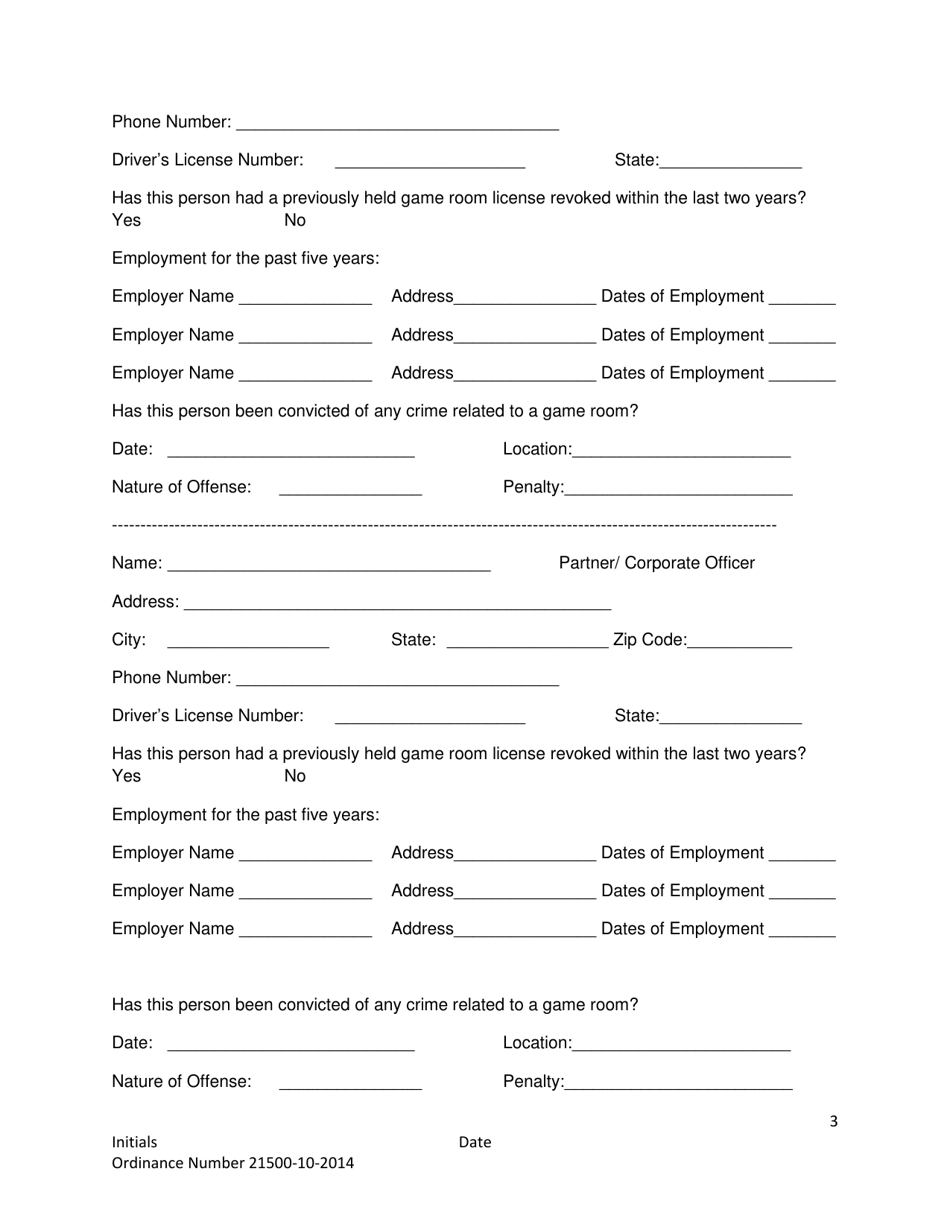 Game Room License Application - City of Fort Worth, Texas, Page 3