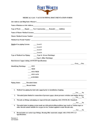 Medical Gas/Vacuum Piping Documentation Form - City of Fort Worth, Texas