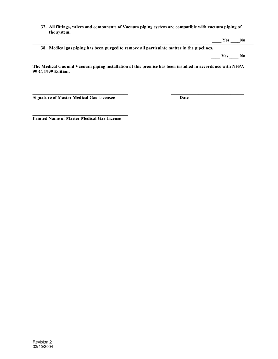Medical Gas / Vacuum Piping Documentation Form - City of Fort Worth, Texas, Page 4
