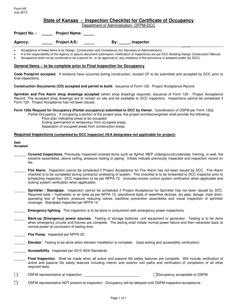 Form 145 - Fill Out, Sign Online and Download Printable PDF, Kansas ...