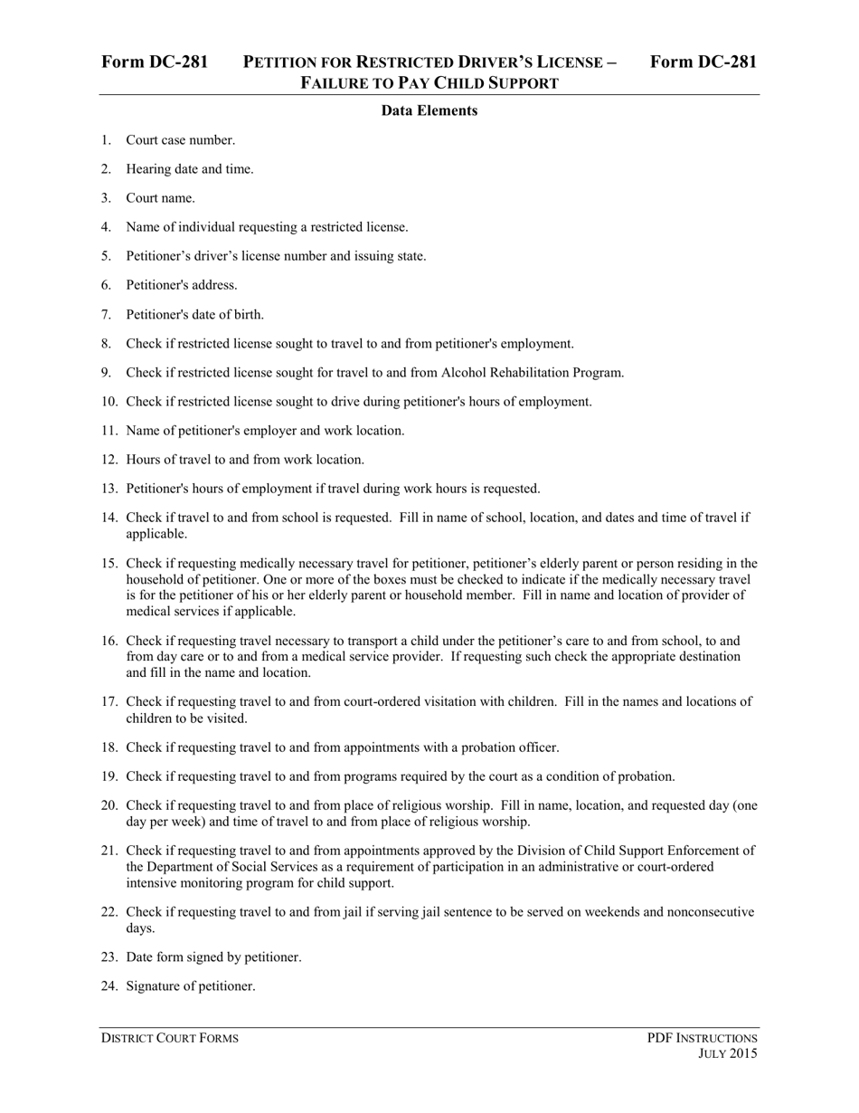 Instructions for Form DC-281 Petition for Restricted Drivers License Failure to Pay Child Support - Virginia, Page 3