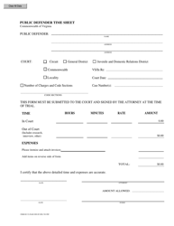 Document preview: Form DC-52 Public Defender Time Sheet - Virginia
