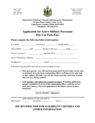 Application for Active Military Personnel Day-Use Park Pass - Maine