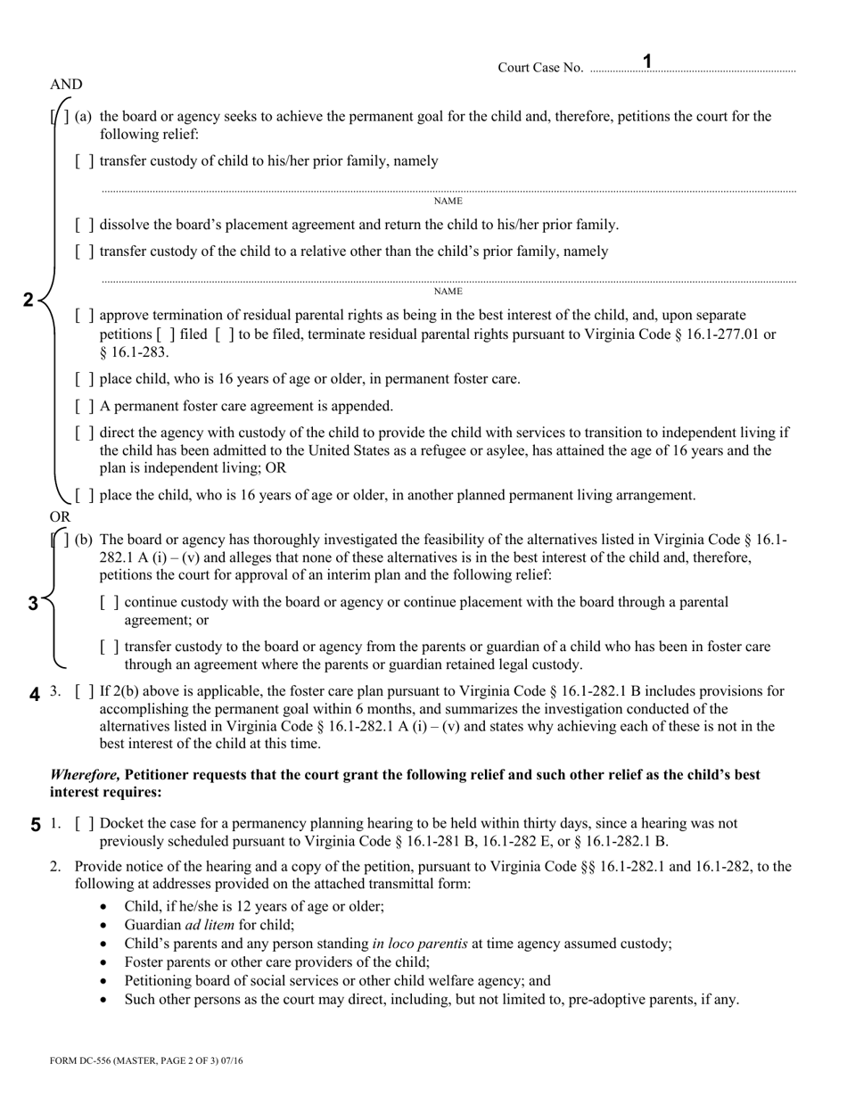 Instructions for Form DC-556 Petition for Permanency Planning Hearing - Virginia, Page 4