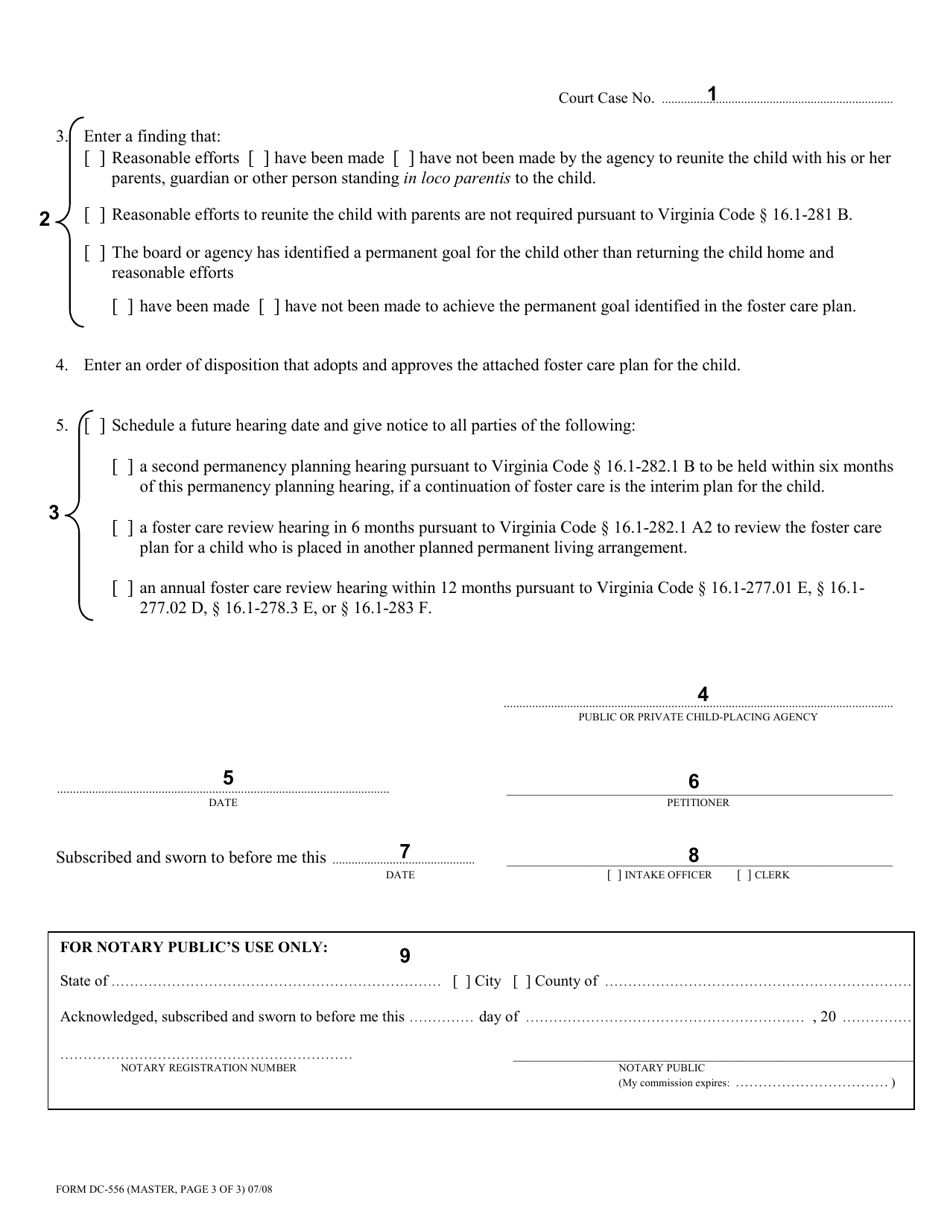 Instructions for Form DC-556 Petition for Permanency Planning Hearing - Virginia, Page 6