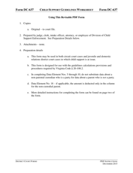 Instructions for Form DC-637 Child Support Guidelines Worksheet - Virginia