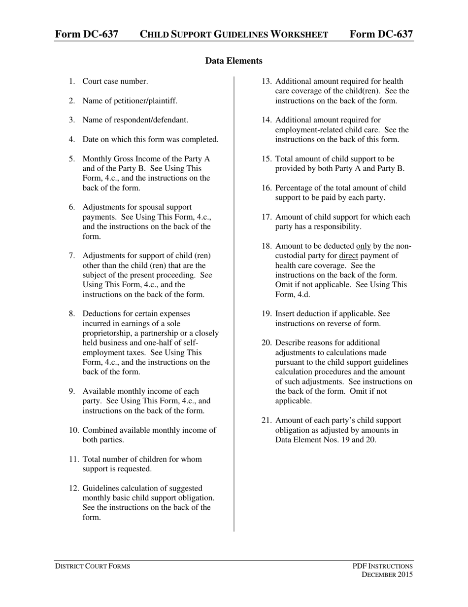 Download Instructions for Form DC637 Child Support Guidelines