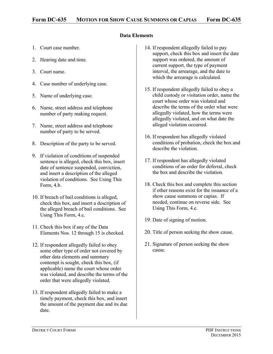 Instructions for Form DC-635 Motion for Show Cause Summons or Capias - Virginia, Page 3