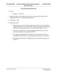 Instructions for Form DC-638 Child Support Guidelines Worksheet - Split Custody - Virginia