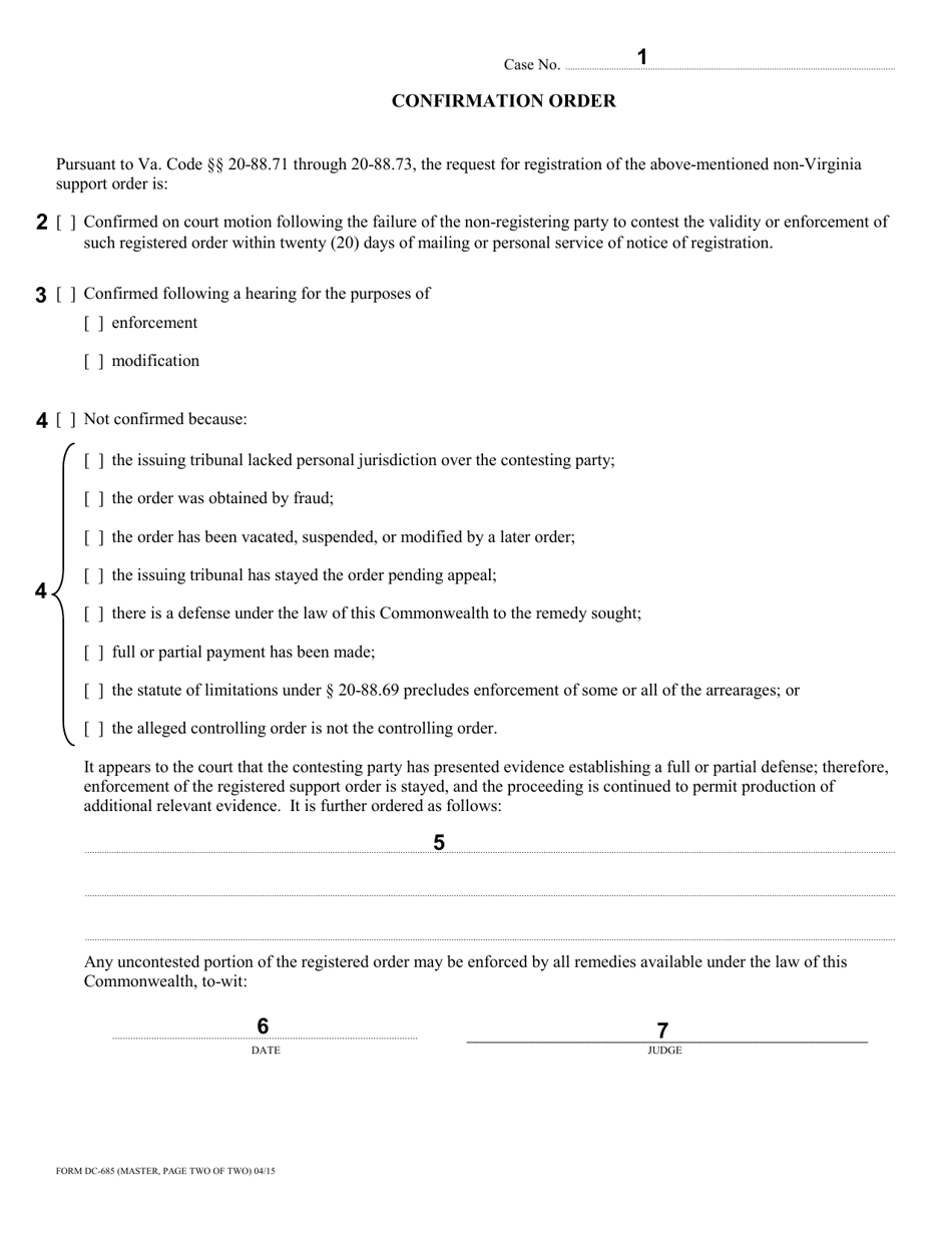 Instructions for Form DC-685 Request for Virginia Registration of Non-virginia Support Order - Virginia, Page 4