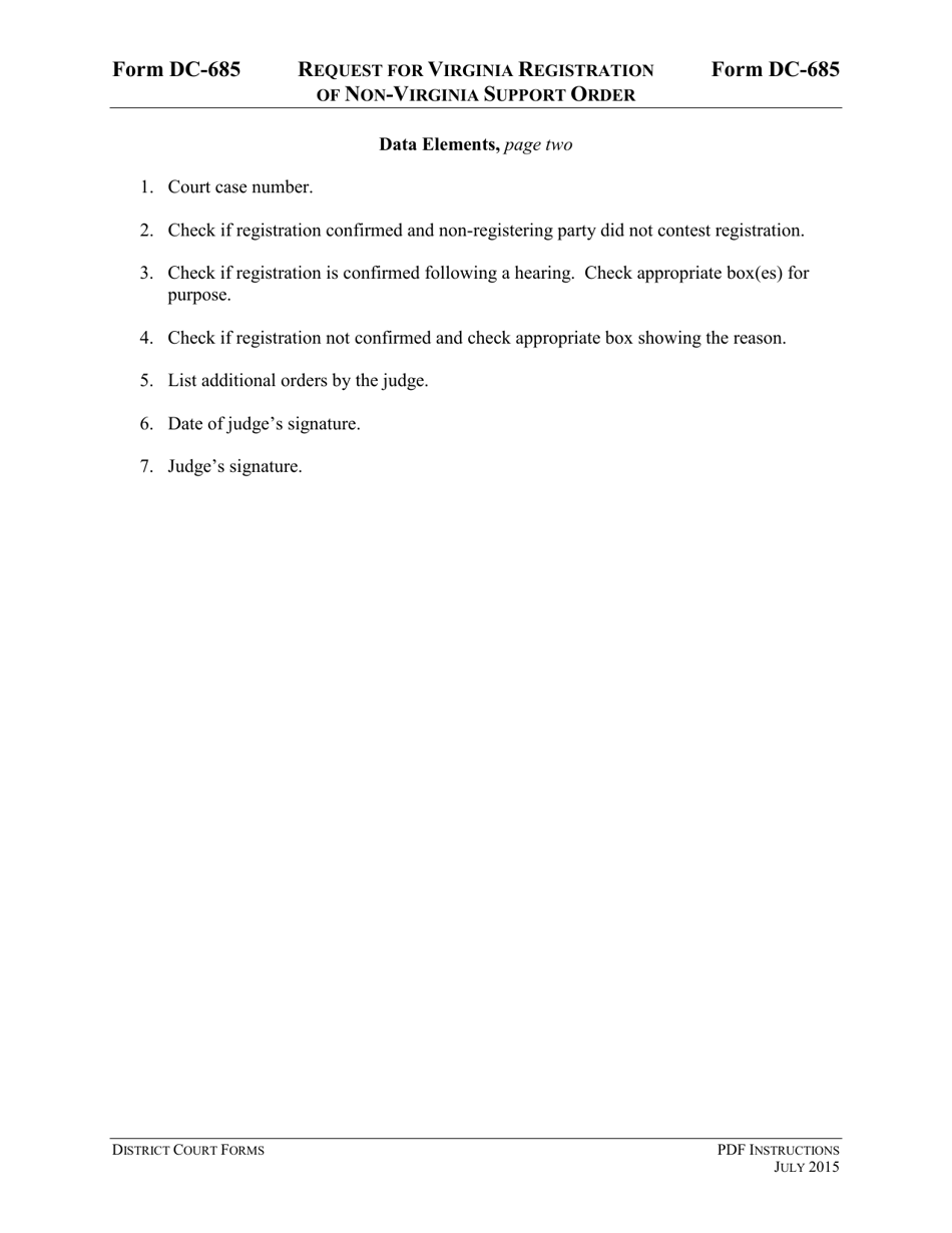 Instructions for Form DC-685 Request for Virginia Registration of Non-virginia Support Order - Virginia, Page 5