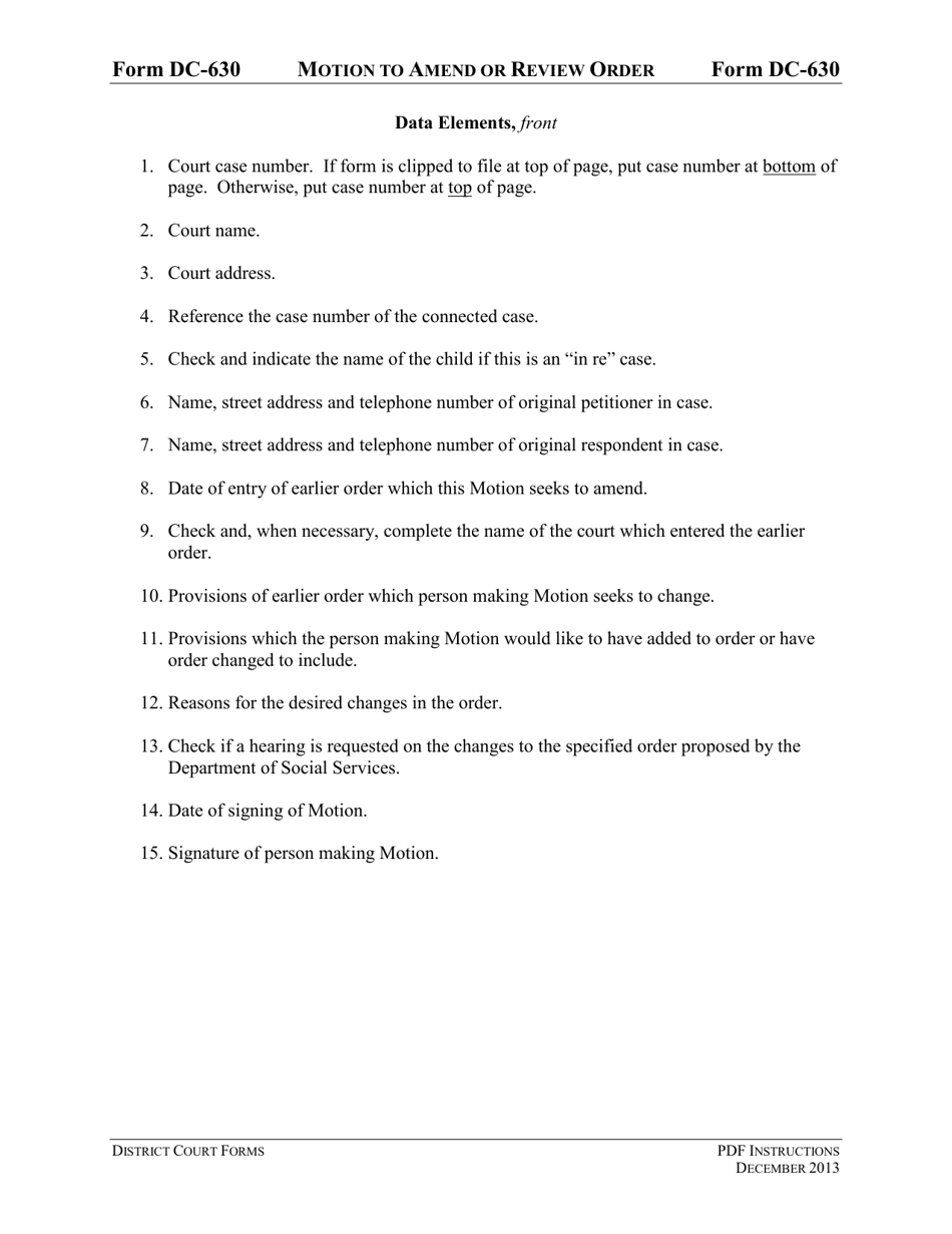 Instructions for Form DC-630 Motion to Amend or Review Order - Virginia, Page 3