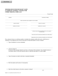 Form CC-1512 Memorandum for Mechanic's Lien Claimed by General Contractor Under Virginia Code 43-5 - Virginia