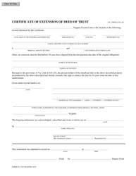 Document preview: Form CC-1525 Certificate of Extension of Deed of Trust - Virginia
