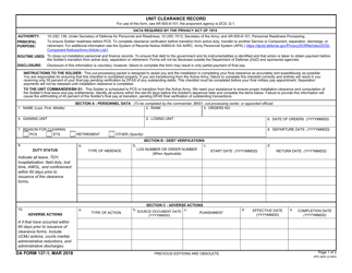 DA Form 137-1 Unit Clearance Record