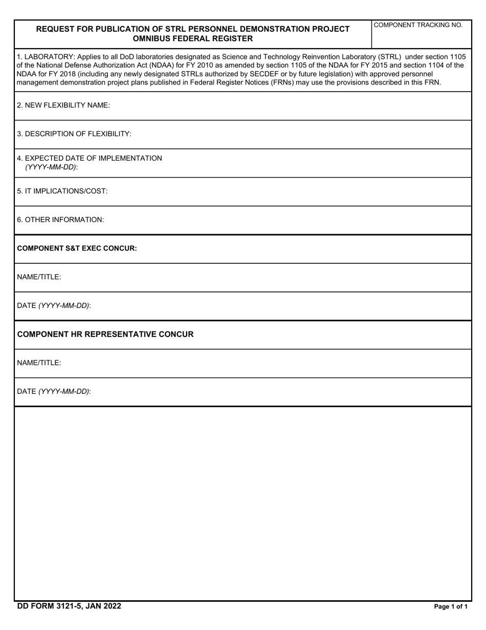 DD Form 3121-5 Request for Publication of Strl Personnel Demonstration Project Omnibus Federal Register, Page 1