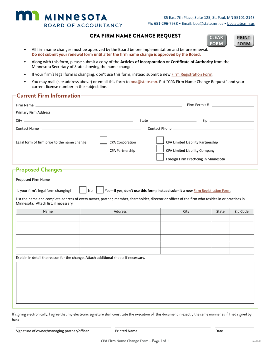 Minnesota CPA Firm Name Change Request Fill Out, Sign Online and Download PDF Templateroller