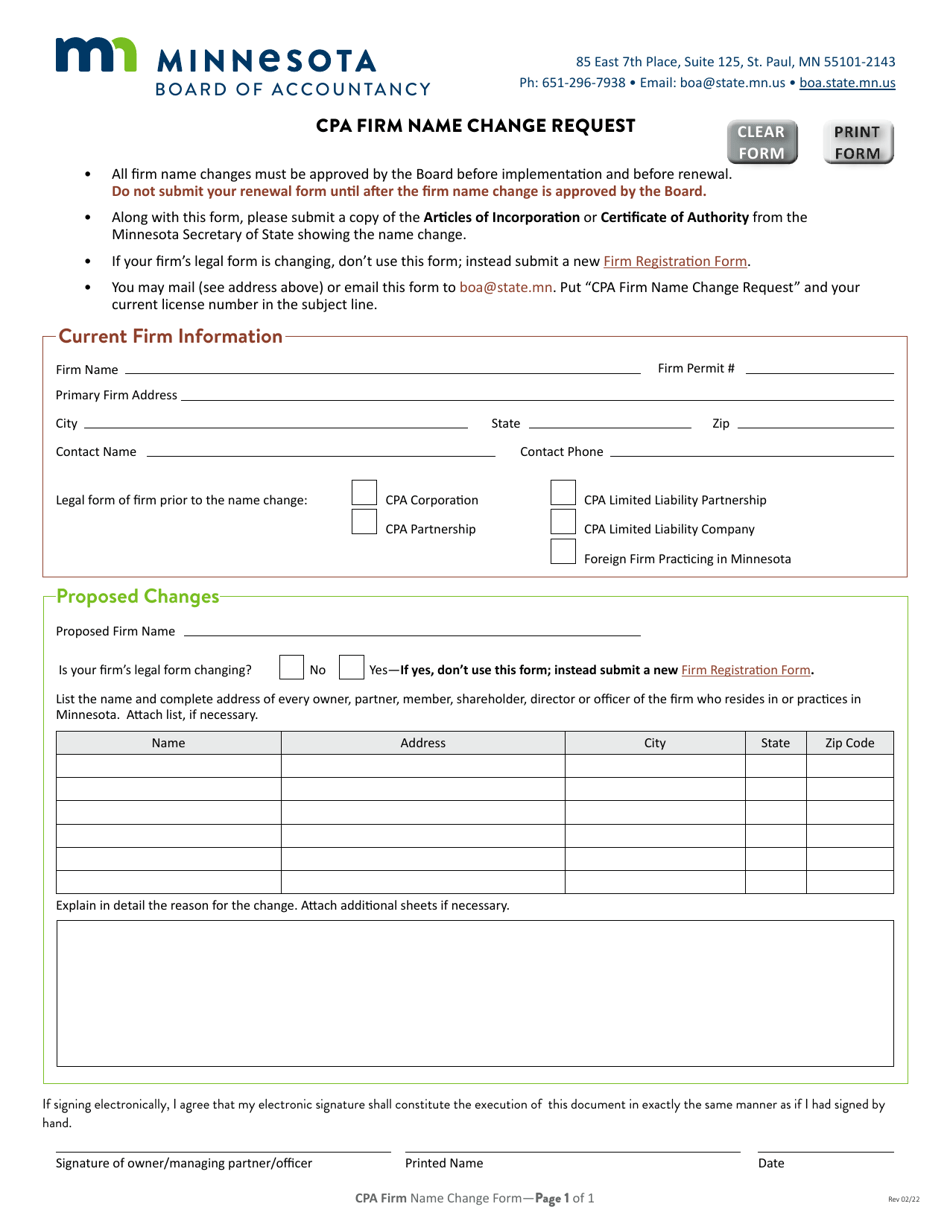 CPA Firm Name Change Request - Minnesota, Page 1