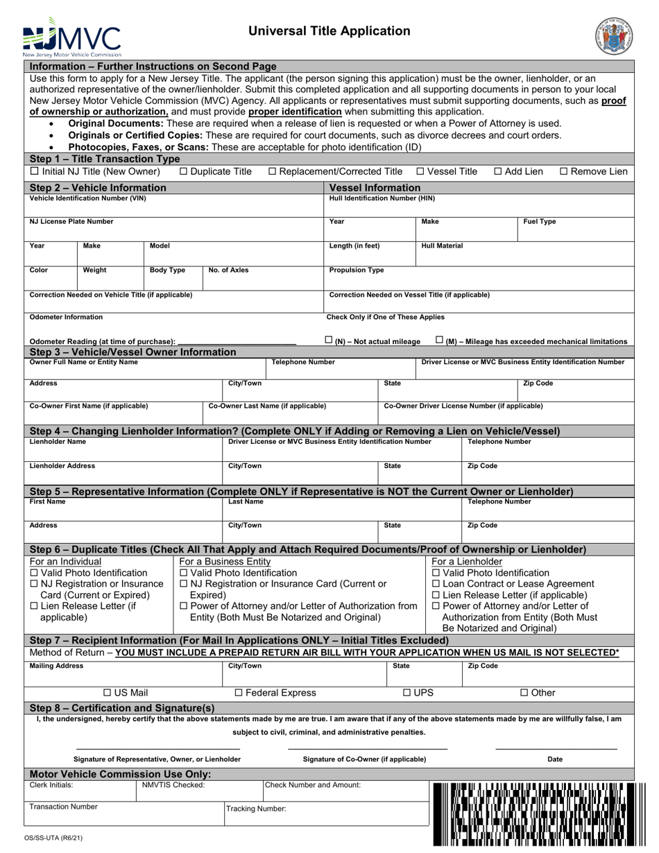 Form OS/SS-UTA Download Fillable PDF or Fill Online Universal Title ...