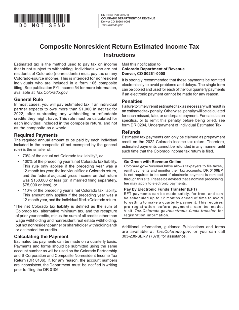 Form DR0106EP Composite Nonresident Return Estimated Income Tax - Colorado, Page 1