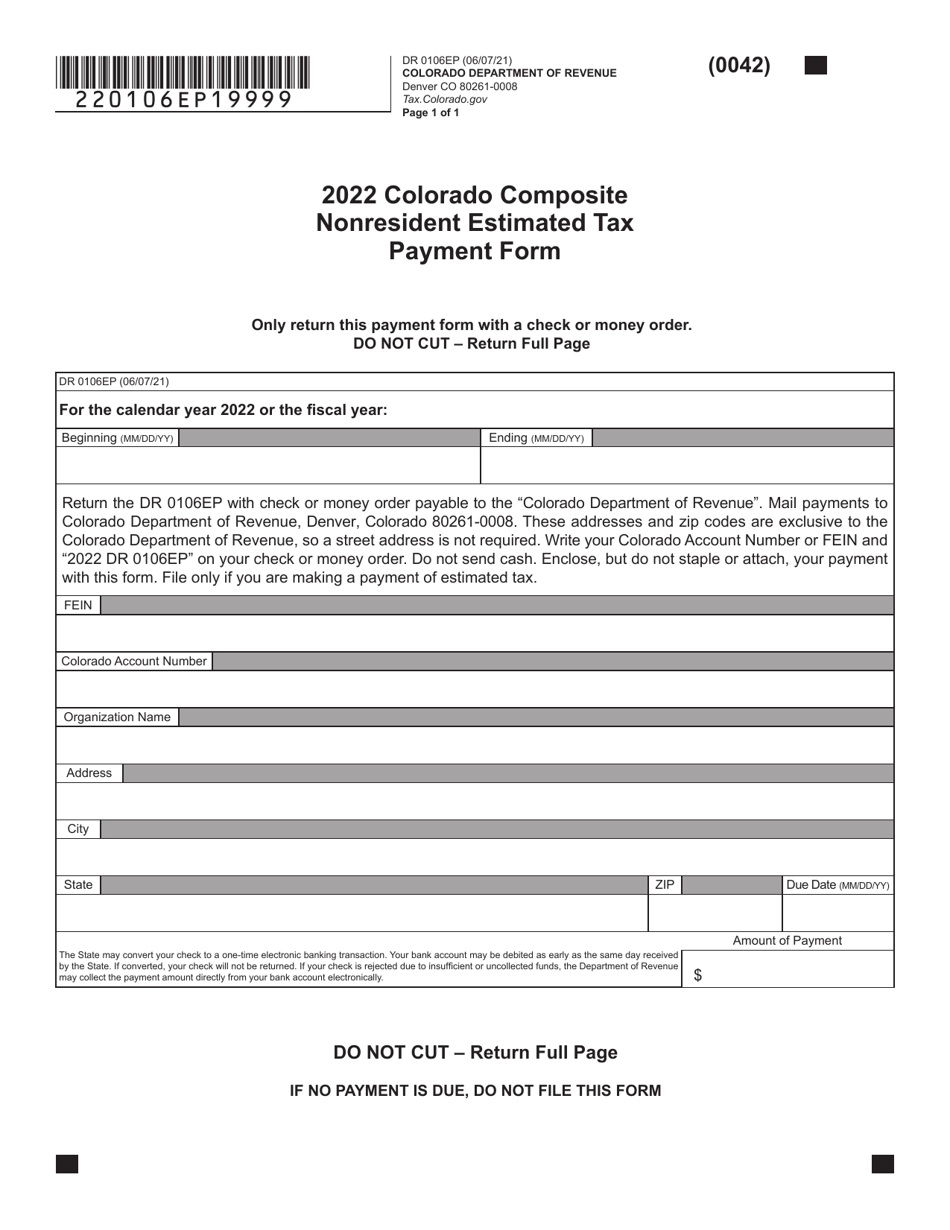 Form DR0106EP Composite Nonresident Return Estimated Income Tax - Colorado, Page 2