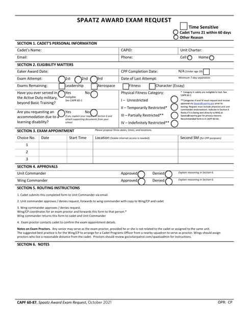 CAP Form 60-87  Printable Pdf