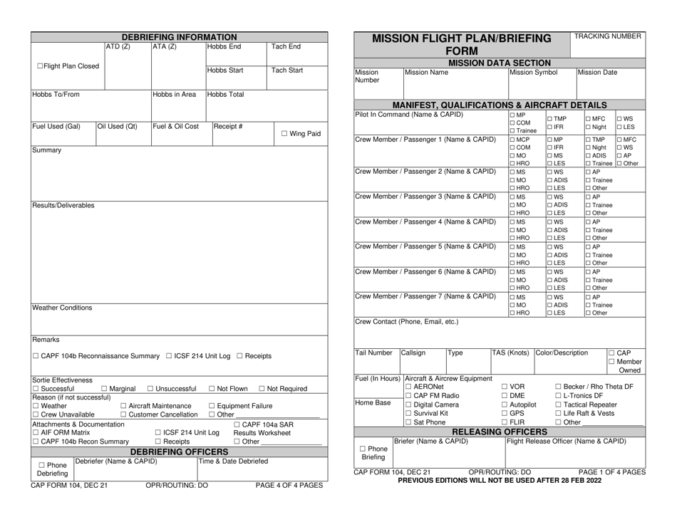 CAP Form 104 Mission Flight Plan / Briefing Form, Page 1