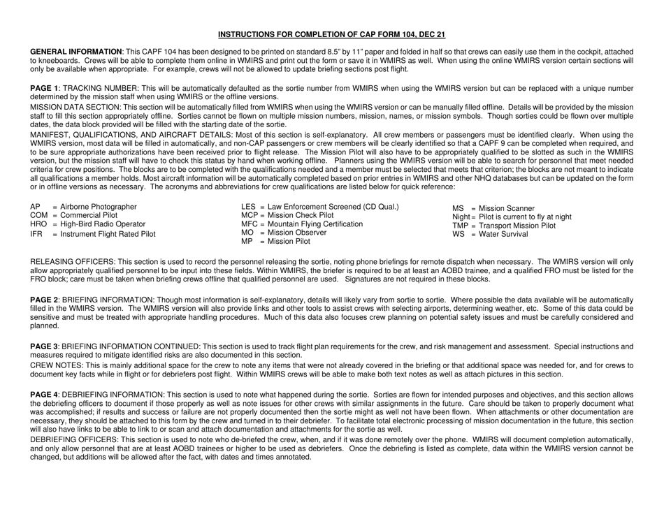CAP Form 104 Mission Flight Plan / Briefing Form, Page 3