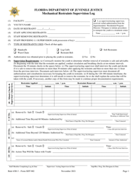 Document preview: Form SDT002 Mechanical Restraints Supervision Log - Florida