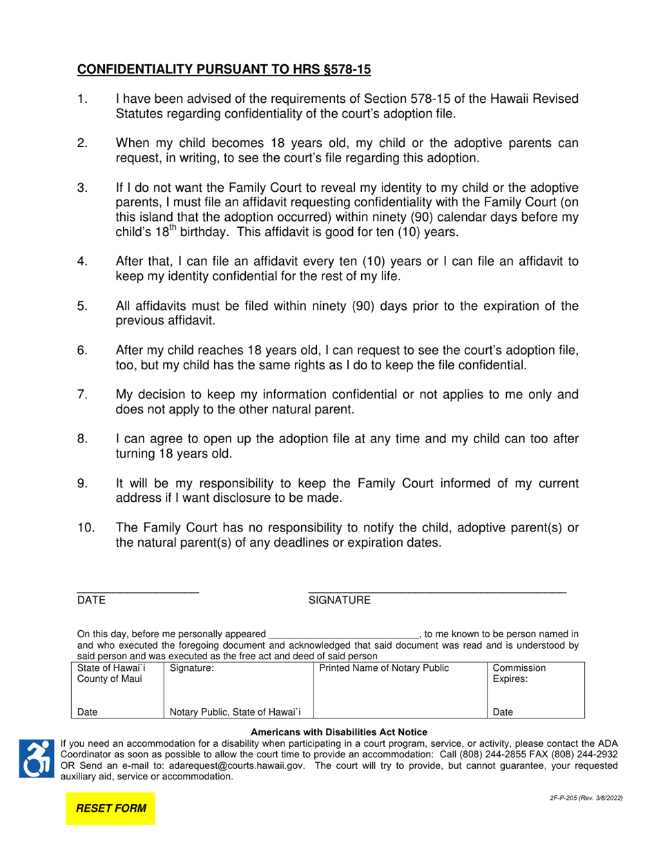 Form 2F-P-205 Specific Consent to Adoption - Hawaii, Page 5