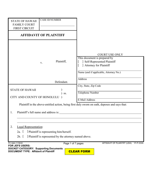 Form 1F-P-333A  Printable Pdf