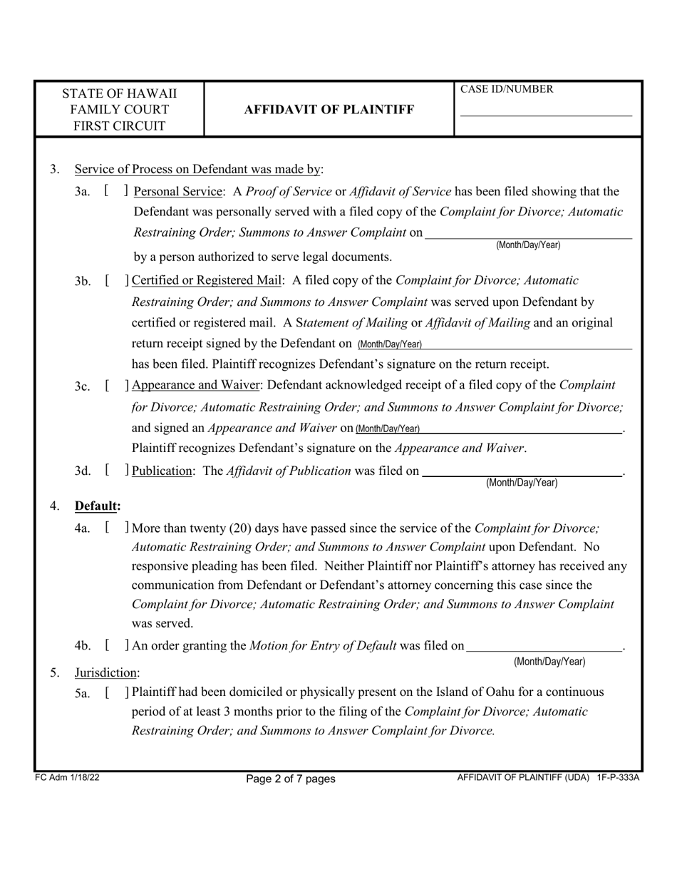 Form 1F-P-333A Affidavit of Plaintiff - Hawaii, Page 2