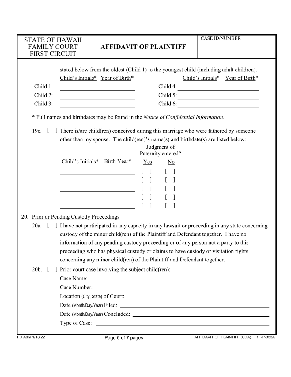 Form 1F-P-333A Affidavit of Plaintiff - Hawaii, Page 5