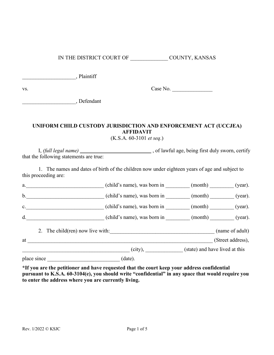 Kansas Niform Child Custody Jurisdiction and Enforcement Act (Uccjea ...