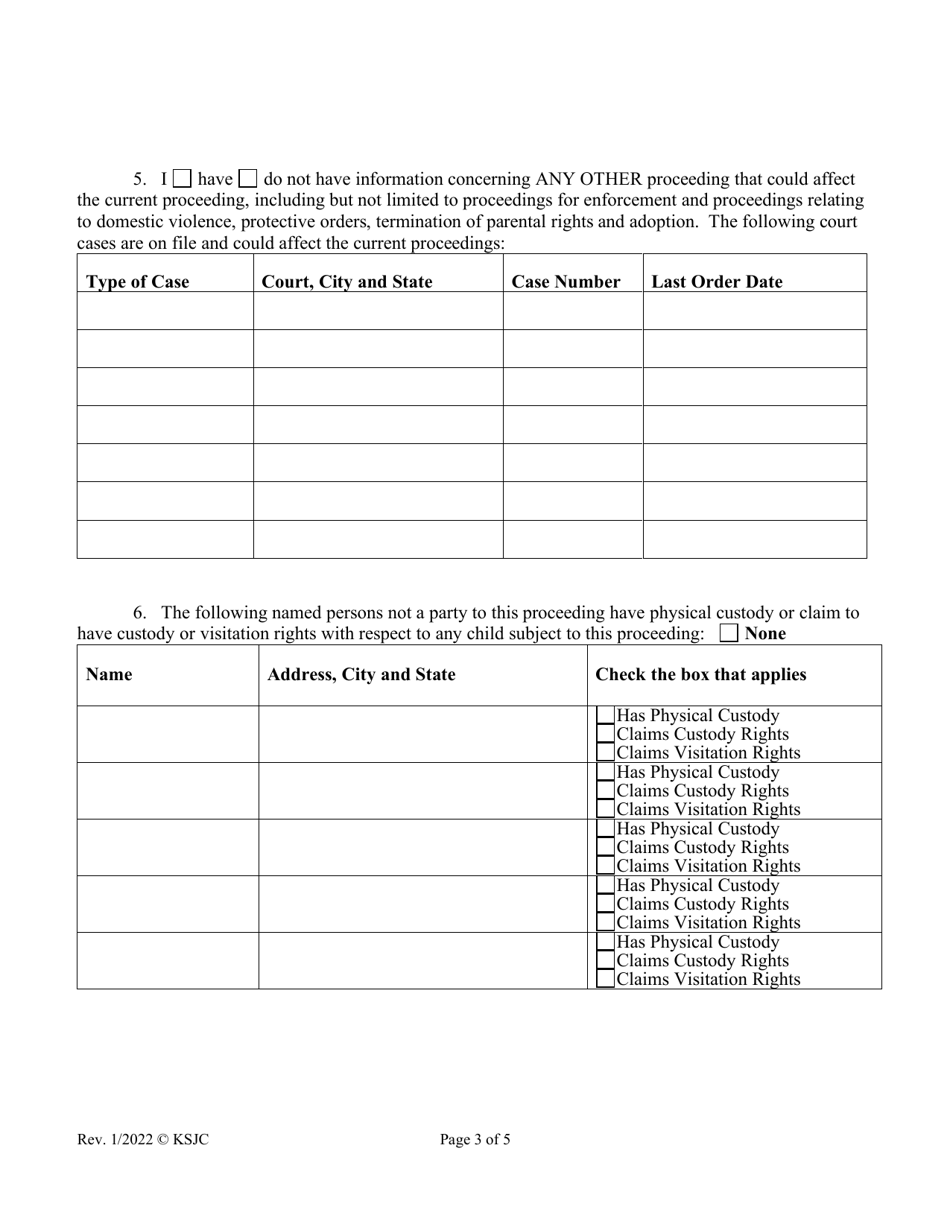 Niform Child Custody Jurisdiction and Enforcement Act (Uccjea) Affidavit - Kansas, Page 3
