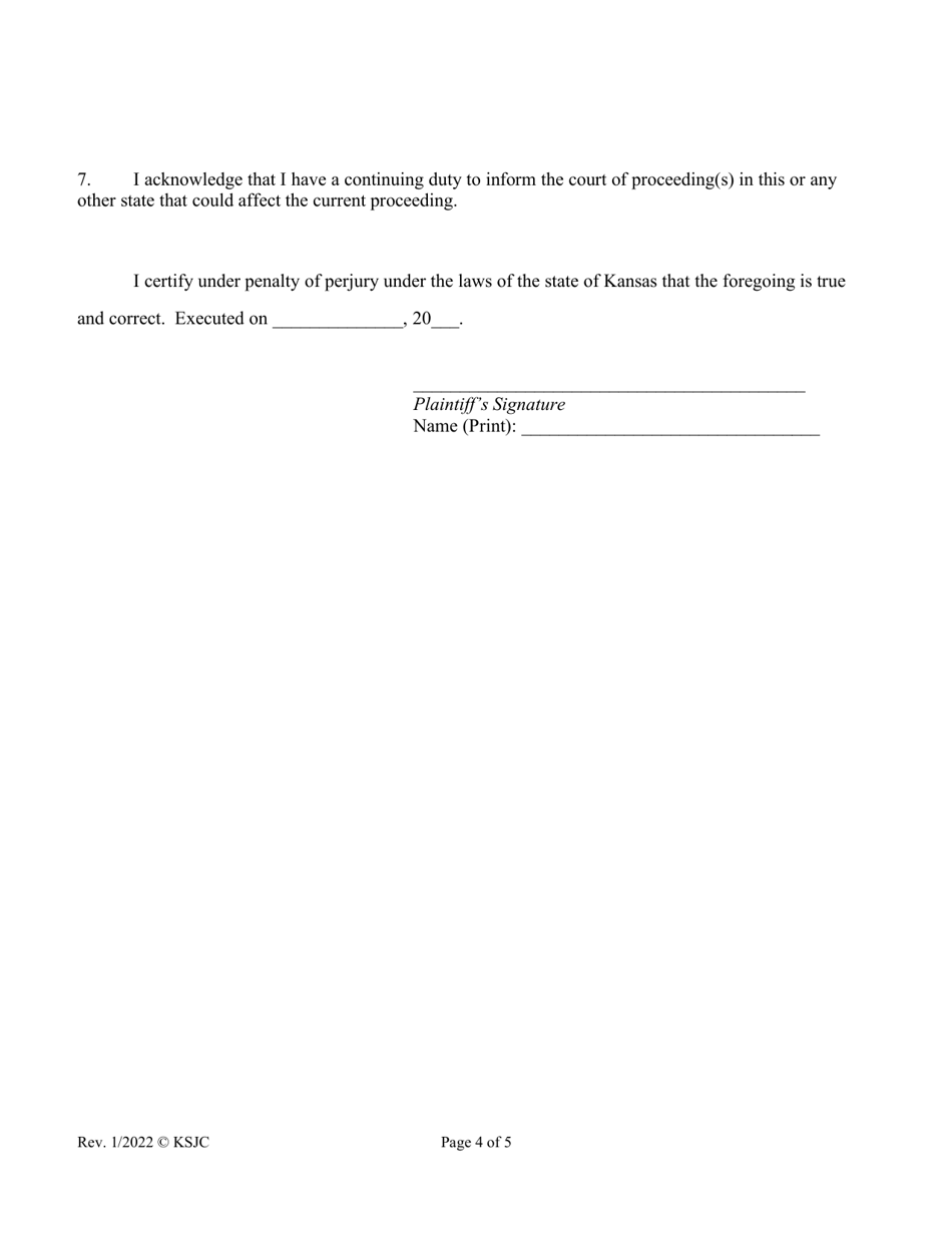 Niform Child Custody Jurisdiction and Enforcement Act (Uccjea) Affidavit - Kansas, Page 4